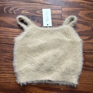 Rylee + Cru Champagne Fuzzy Knit sleeveless crop top